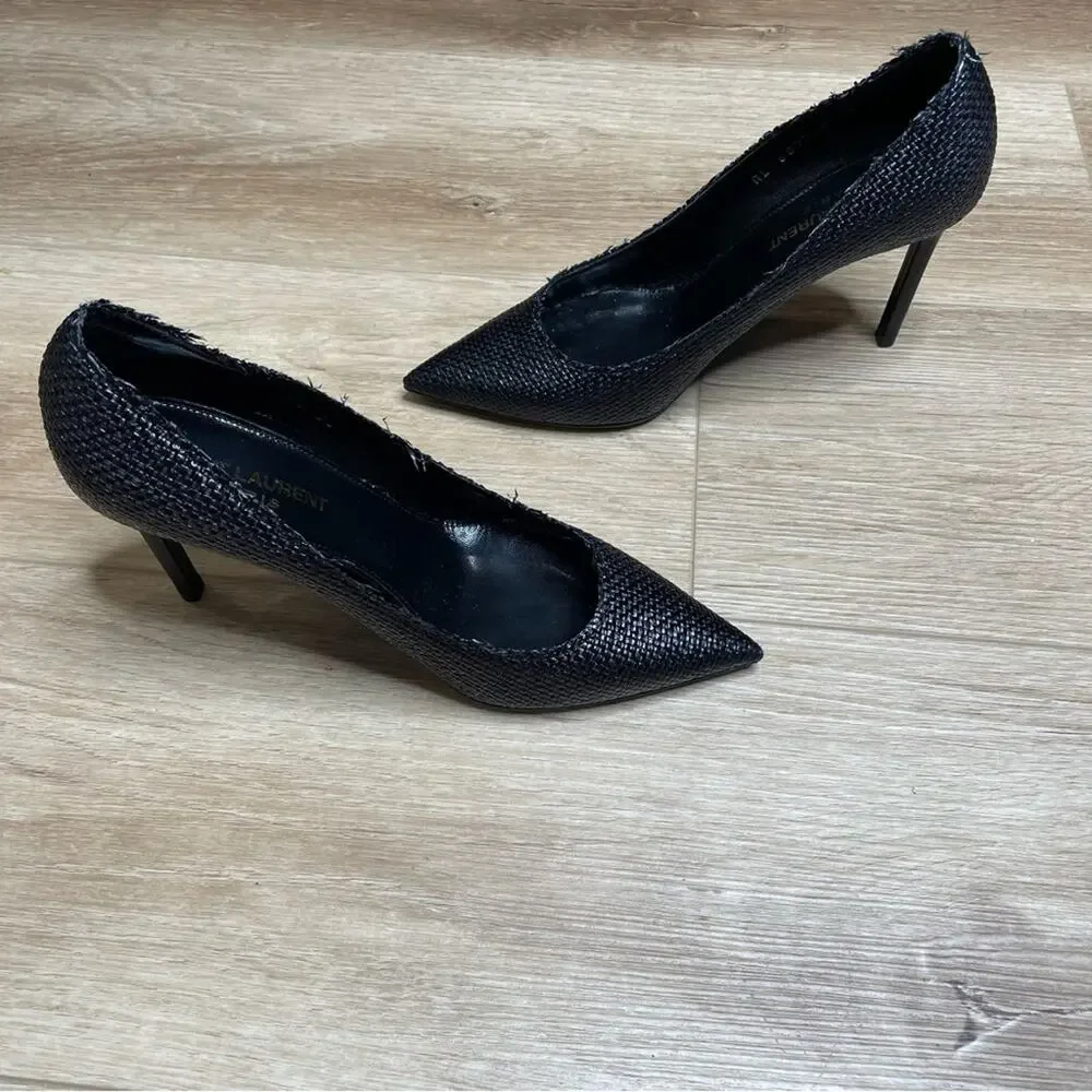 Saint Laurent Anja Woven Pointed Toe Pumps Black Sz 36 / US 6 - Picture 7 of 16